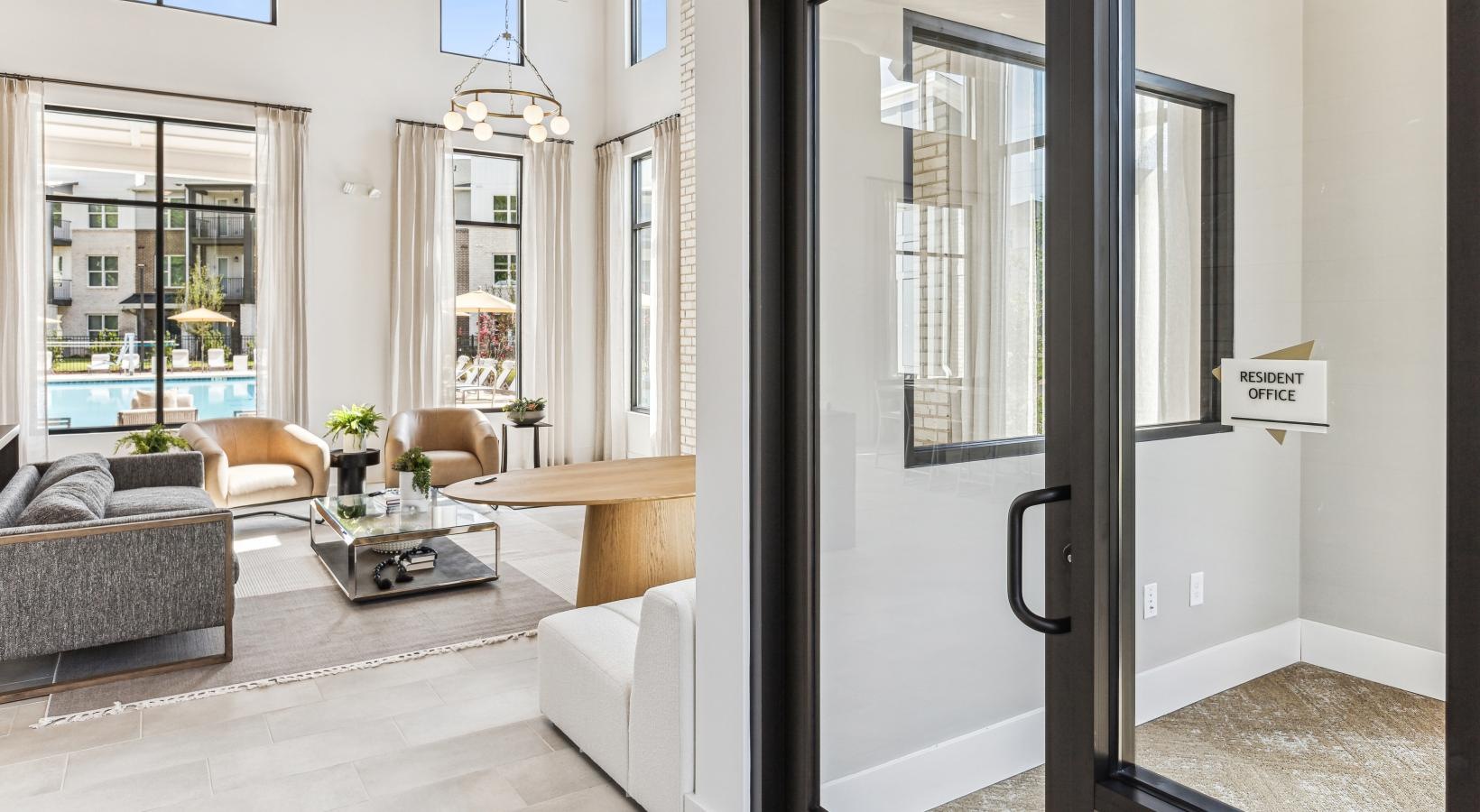 Enjoy our resident-only features a room with a glass door