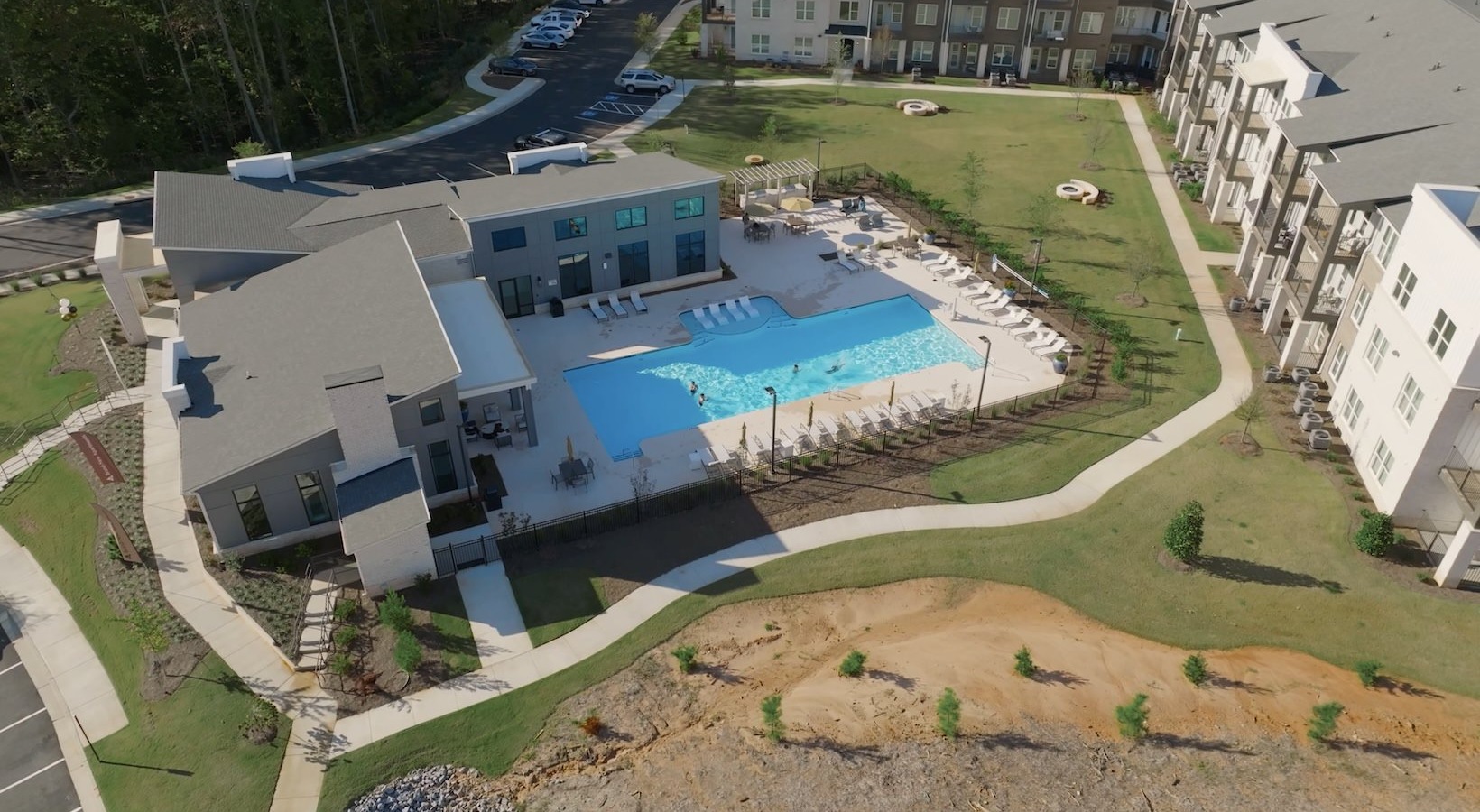 Access to resident-only features aerial view of large pool
